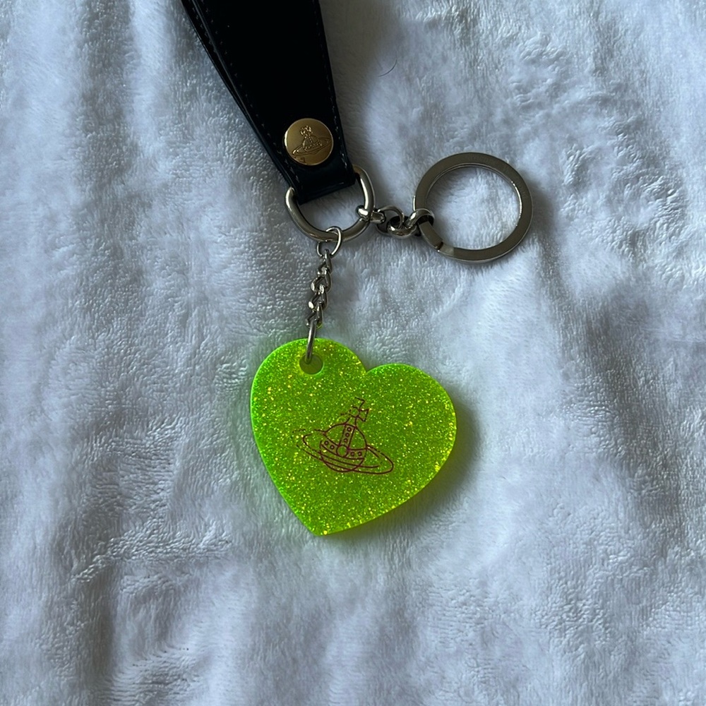 Vivienne Westwood Green Glitter Heart Keychain